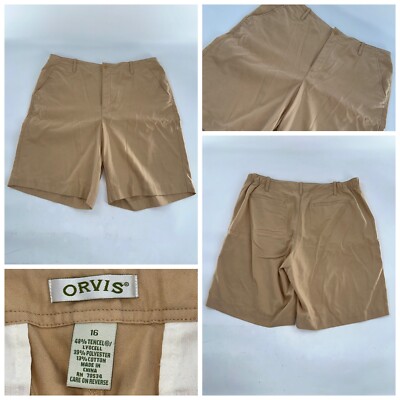 Orvis Chino Shorts Men Sz. 16 / 35W Orange Tencel Polyester Cotton YGI J4-150-image