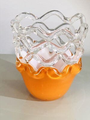 Modern Mid Century Art Orange Glass Vase (4.5”H x 4” W)-image