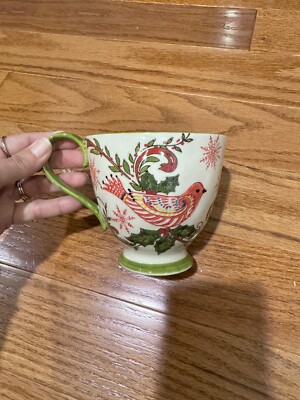 Creative Co-op By Katie McRostie Set Of Two Christmas Bird Pedestal Mugs-image