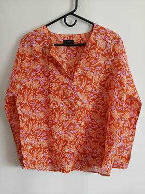 Women's J Crew Multi Colored Pullover Blouse SzM Mid Thigh Length  Orange Violet-image