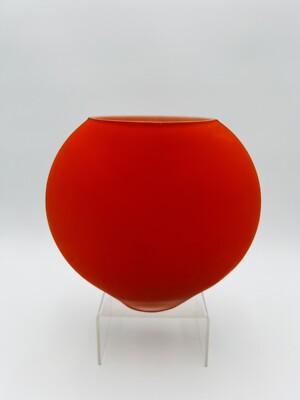 Vintage Mid Century Modern Orange Cased White Oval Vase-image