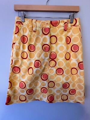 VINTAGE TALBOTS STRETCH RETRO ORANGE WITH CIRCLES SKIRT WOMENS SIZE 6-image