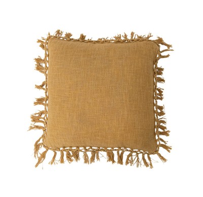 Cotton Slub Crochet and Fringe Pillow, 20
