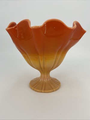 Vintage MCM L E Smith Large Bittersweet Orange Slag Glass Compote Candy Dish-image