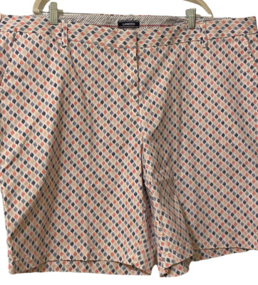 Lands' End Women's Mid Rise Blue Orange White Shorts Size 26W Plus Pockets-image