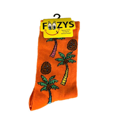 Foozys Women's Crew Socks: Palm Trees/Coconuts; Orange; Women's Size 9-11-image
