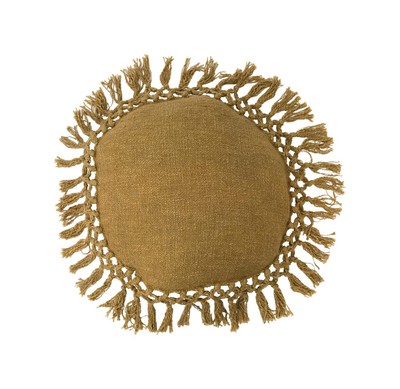 Cotton Slub Crochet and Fringe Pillow, 16
