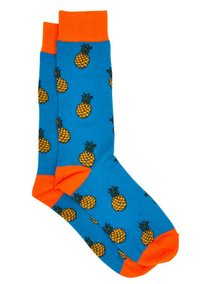 Men's Pineapple Tropical Socks Size 10-13 Turquoise Orange-image