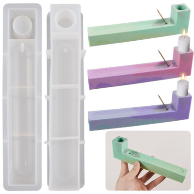2 in 1 Candle Joss Sticks Incense Holder Silicone Mold Resin Casting Candlestick-image