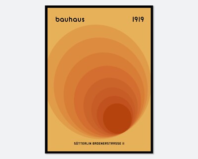 Bauhaus 1919 Geometric Orange Circles Art Print Mid Century Modern Poster BH30-image