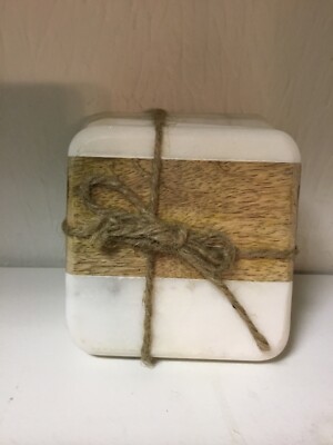 NEW Creative Co op 4 Piece Coaster Set Heavy Marble & Wood-image