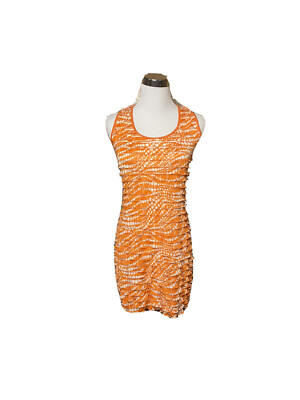 MCharlotte Russe orange dress sleeveless ruffles white polkdots size small -image