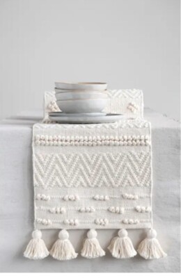 Creative Co-Op Table Runner With Pom Poms DF2416 72” X 14”-image