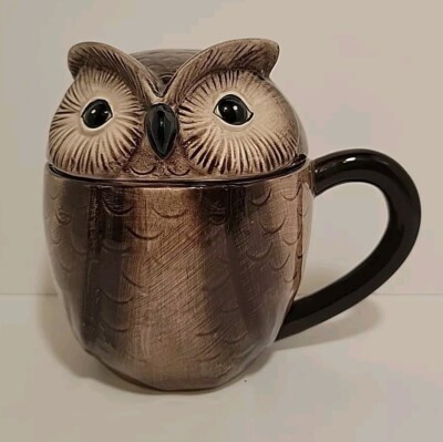 Creative Co-Op Brown Ceramic OWL Coffee Mug Tea Cup Stoneware #XM5591A NWT-image