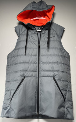 Nike Dri-Fit Therma Training Full Zip Hooded Vest Grey Orange 864121-065 Size M-image