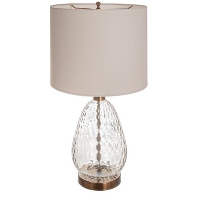 Creative Co-Op Textured Glass Base Table Lamp with Cotton Drum Shade, White-image