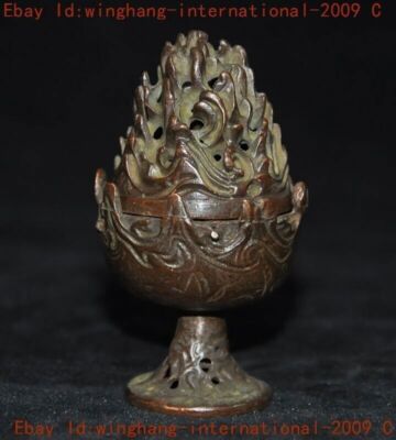 old Chinese Buddhism temple bronze Boshan joss Incense burner Censer statue-image