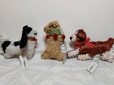 3 PLUSH DOG ~Creative Co-op ~CHRISTMAS TREE ORNAMENT ~Spaniel ~Golden ~Hound -image