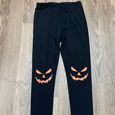 SheShow Juniors Size S  Halloween Leggings Black Orange Jack O Lantern-image
