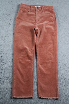 Ann Taylor LOFT Pants Womens 24 Orange Mid Rise Straight Corduroy Raw Hem 26x25-image