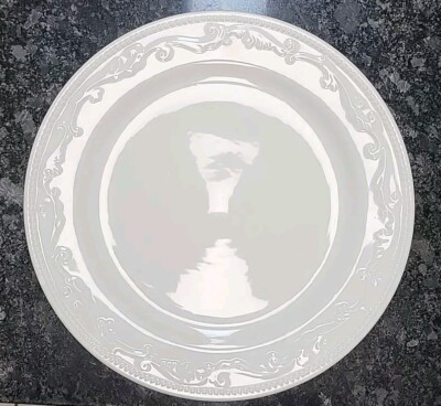 4 Mesa International Dinner/Charger Plates White Embossed Dots & Scrolls 12