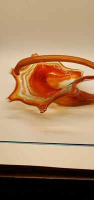 MCM Mid Century Modern Orange Swirl Hand Blown Glass Art Glass Bowl-image