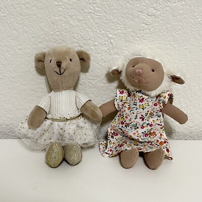 Creative CO-OP Mini Plush Ballerina Bear and Lamb in a Floral Dress Lot 6