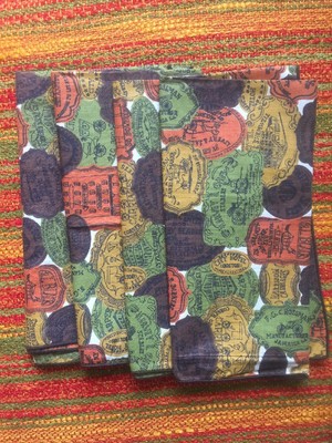 Vintage MID CENTURY Cotton Sateen CLOTH NAPKINS Stagecoach ORANGE Horse Carriage-image