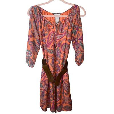 Cato Peachy Orange Paisley Print Belted Waist Dress-image
