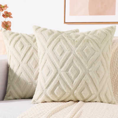 Couch Throw Pillow Covers 18X18 Set of 2, Decorative Soft Plush Faux Wool Pillow-image