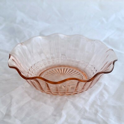 Vtg Amber Glass Serving Dish Round Bowl Scalloped, Sunburst, Dimple Mid-century-image