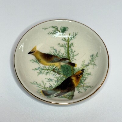 Creative Co-Op Small Plate Trinket Dish Birds Gold Edge 3-1/8