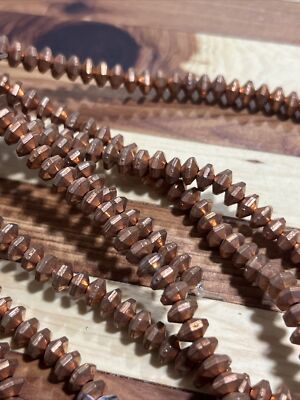Vintage Mid Century copper Round Disc Hexagon Metal 35 Bead Strand-image