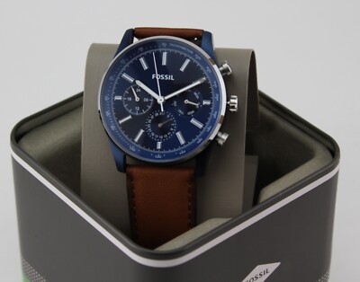 NEW AUTHENTIC FOSSIL SULLIVAN CHRONOGRAPH NAVY BLUE BROWN BQ2512 MEN'S WATCH-image