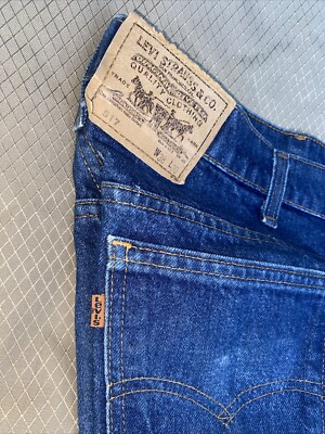 VINTAGE LEVIS 517 DARK WASH ORANGE TAB BOOTCUT BATWING JEANS 38 X 30 NICE! USA-image