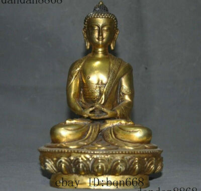 Tibet Buddhism Joss Bronze Gilt Medicine Sakyamuni Shakyamuni Buddha Statue-image