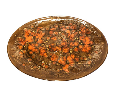 Vintage Turkey Platter Orange And Brown Lava Drip Oval MCM-image