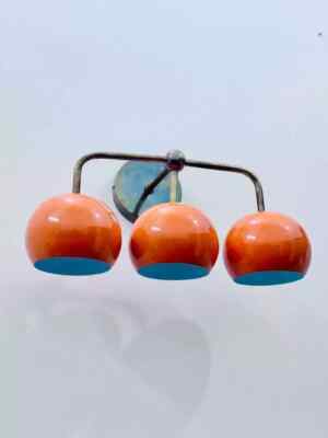 1950s Orange Brass Diabolo Wall Sconce | Mid-Century Italian 3 Bulb Lighting Fix-image
