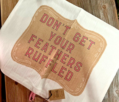 NWT Funny Guest Hand Towel Creative Co-Op Great Gift! White w/ Pink & Tan Colors-image