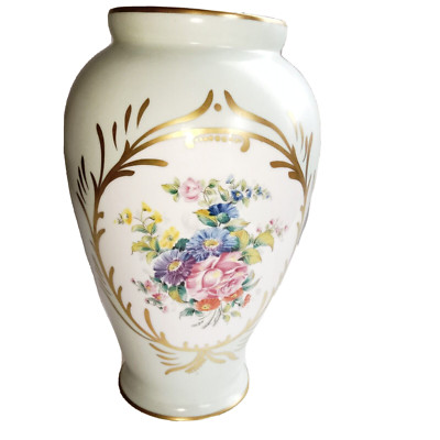 Limoges Porcelain Vase Flower Cartridge Signed Joss Réhauts Gold by Hand 26cm-image