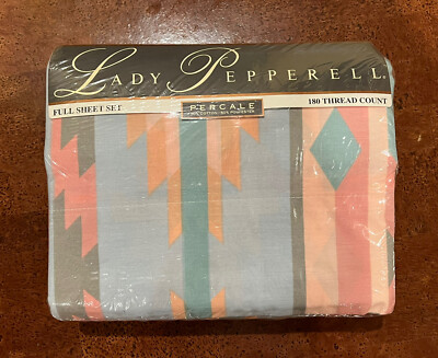 Lady Pepperell Mesa Multi 4 Piece Full Size Sheet Set New Sealed Percale 180 Vtg-image