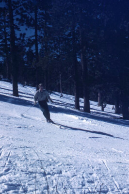 35mm Kodak Slide 1940s Orange Border Kodachrome Young Man Downhill Skiing-image