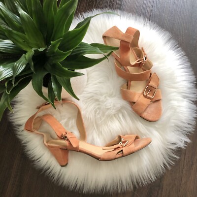 J Crew size 8 Orange Lucca suede strappy mid-heel sandals-image