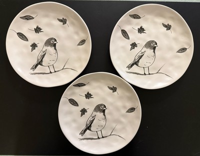 3 Creative Co-op Dinner Plates “Dolomite Plate with Bird” 10 1/4” Plates-image