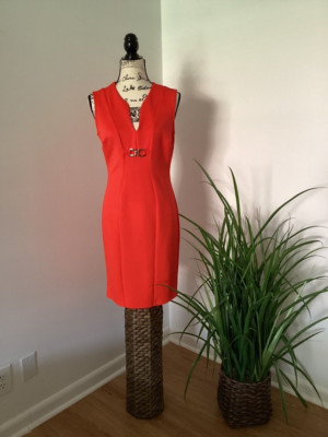 orange pencil dress size 6 knee length-image