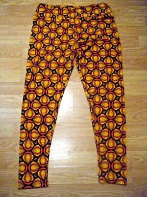 LULAROE TALL & CURVY ORANGE/BLACK LEGGINGS SIZE 12-18-image