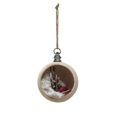 Creative Co-op Cardinal in Wood Diorama Ornament Bauble-image