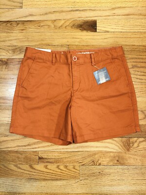 NWT Women’s 8 Eddie Bauer Boyfriend Mid-rise Short Legend Wash Stretch Orange-image