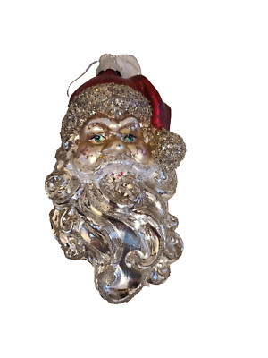 Creative Co-op Santa Claus Head Blown Glass Christmas Tree Ornament silver -image