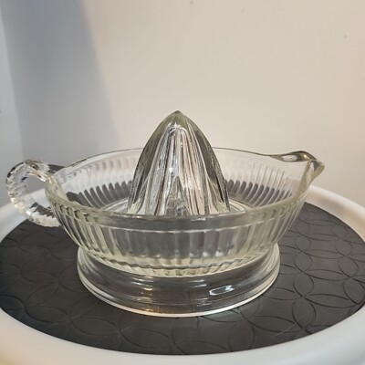 Vintage Clear Glass Orange Citrus Juicer Reamer 8 Inch With A Handle And Spout-image